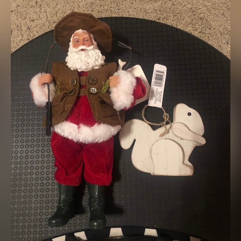 Fishing Santa and squirrel ornament